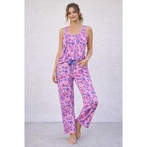Lady Princess Pajama Set Pink Blue Floral Polyester Spandex Loungewear 2X
